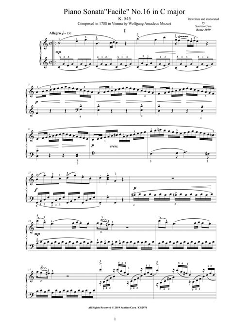 Mozart Piano Sonata Facile No 16 In C Major K 545 Complete Score