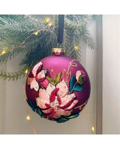 Pink Burgundy Gold Glass Bauble W Velvet Flower Hanging Christmas Decoration Prime Floral