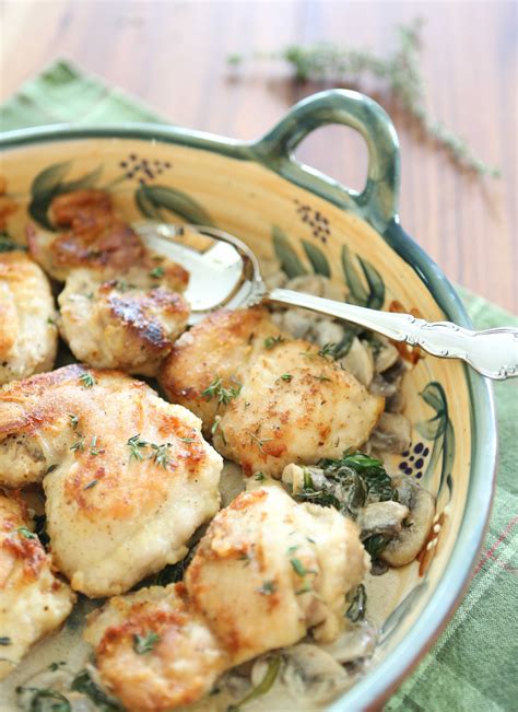 Skillet Chicken Thighs With Mushroom And Spinach Sauce White Apron Blog