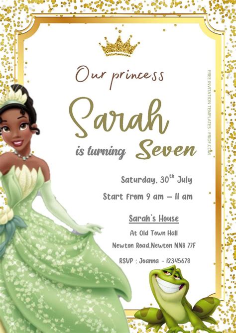 Free Editable Word Princess Tiana Birthday Invitation Templates Fridf