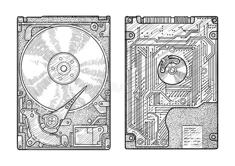 Hard Disk Illustration Drawing Engraving Ink Line Art Vector Stock