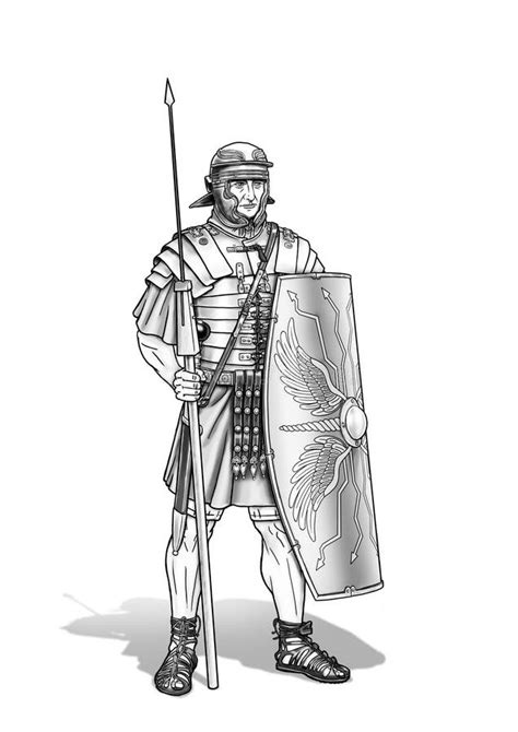 Roman Legionary 1 Century Bc Black And White Stock Illustration