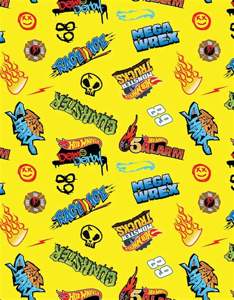 Hot Wheels Monster Trucks Logos Yellow Wallpaper Mural – BigKidCo