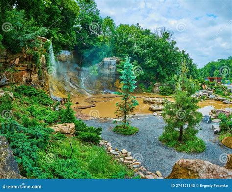 Waterfall Poseidon Trident and Geneva Lake in Arboretum Sofiyivsky Park ...