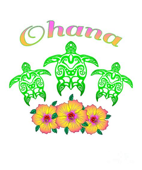 Tropical Tribal Hawaiian Hawaii Green Sea Turtle Ohana Digital Art By