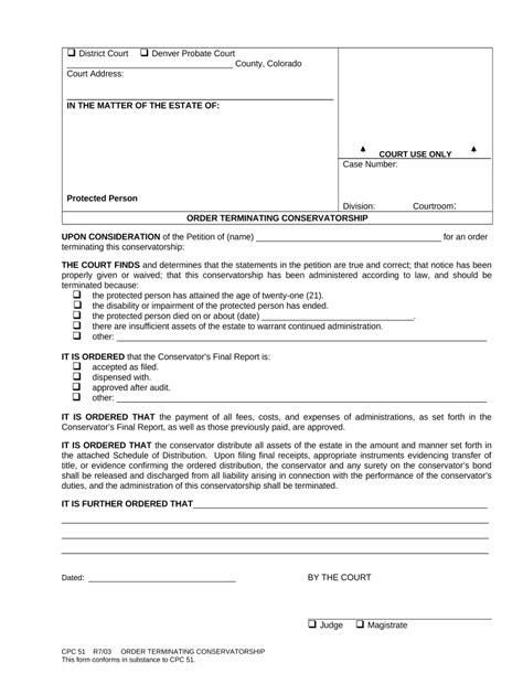 Order Terminating Conservatorship Colorado Fill Out Sign Online