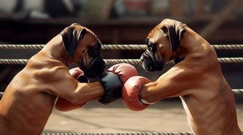 Perros Boxeadores Peleando En Un Ring De Boxeo Foto Premium