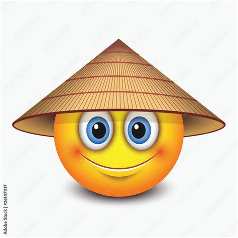 Cute emoticon wearing Asian conical rain hat - emoji Stock Vector ...