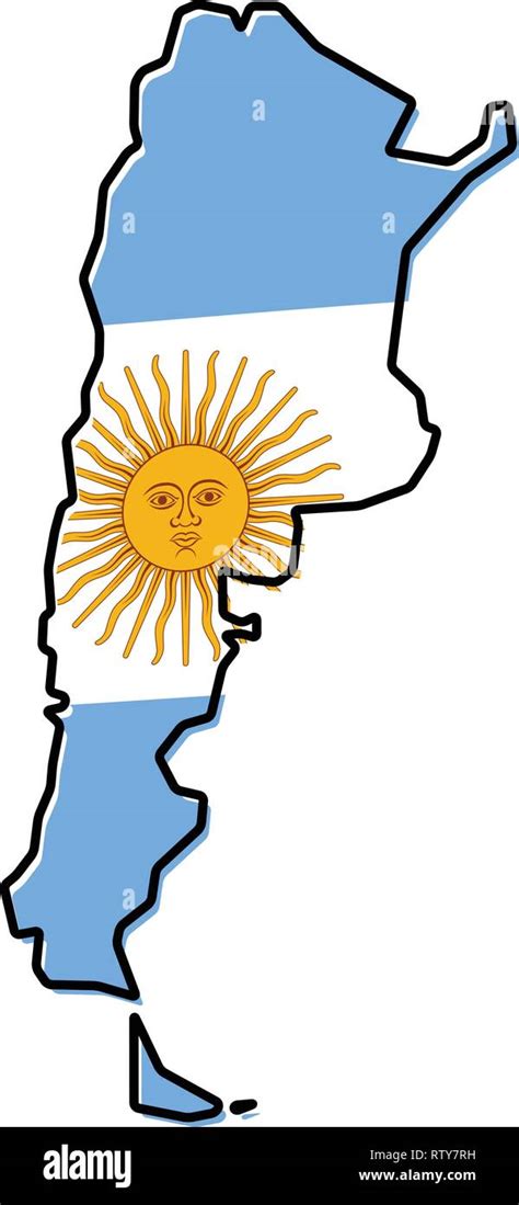 Simplified Map Of Argentina Outline With Slightly Bent Flag Under It