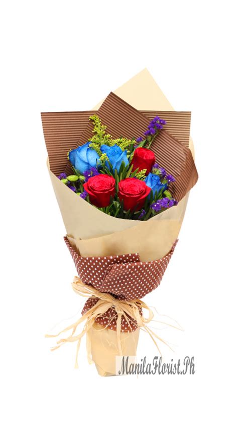 Online 3 Blue Roses And 3 Red Roses Bouquet In Manila City Philippines