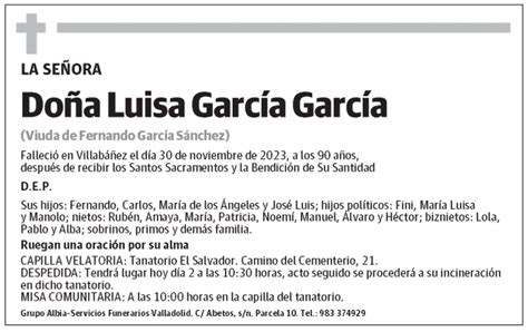 Luisa Garc A Garc A Esquela Necrol Gica El Norte De Castilla