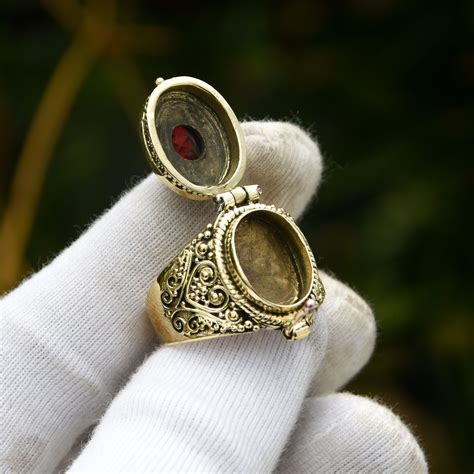Brass Poison Ring , Secret Compartment , Medieval Box , Silver Box