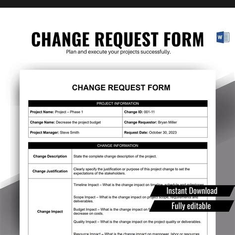 Change Management, Change Request Form, Project Management, Project