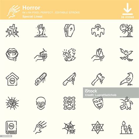 Horror Scary Movie Lineal Icons Editable Stroke 64x64 Pixel Perfect