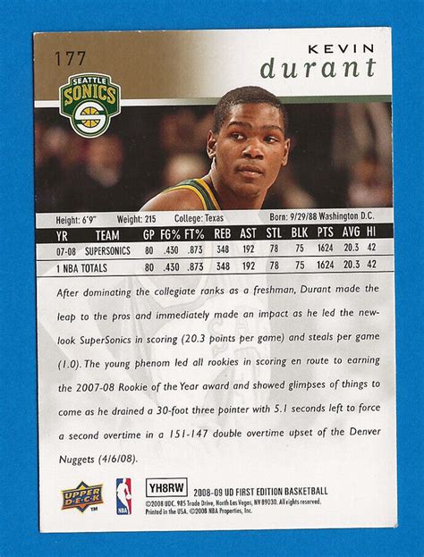 Upper Deck First Edition Gold Kevin Durant For Sale