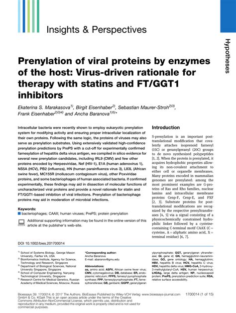 (PDF) Prenylation of viral proteins by enzymes of the host: Virus-driven rationale for therapy ...