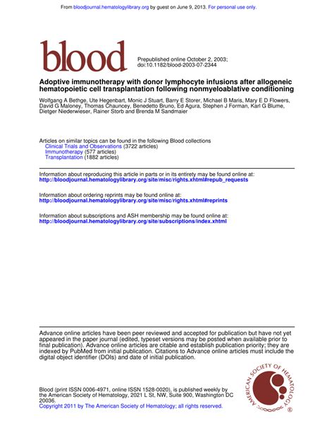 PDF Adoptive Immunotherapy With Donor Lymphocyte Infusions After