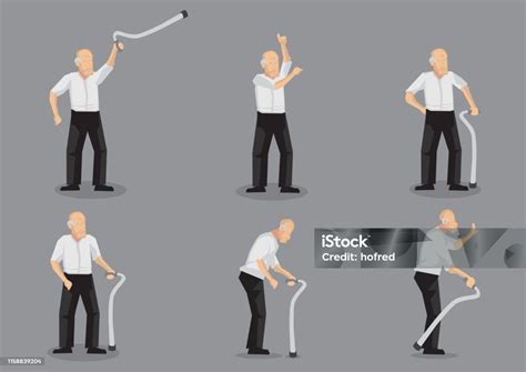 Old Man With Walking Stick Vector Character Set Stock Illustration