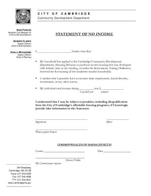 Fillable Online Statement Of No Income For Homeownership Program