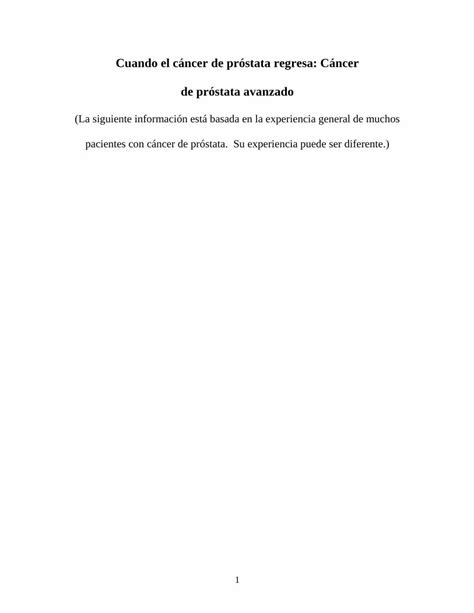 PDF Cuando el cáncer de próstata regresa Cáncer de próstata