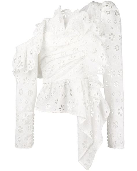 Self Portrait Broderie Anglaise Asymmetric Top In White Lyst Australia