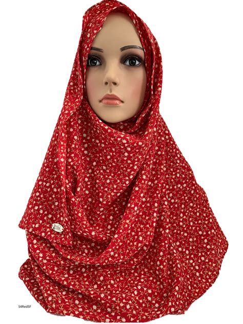 S4redsf Red Small Flowers Full Instant Hijab Instant Hijabs Uk