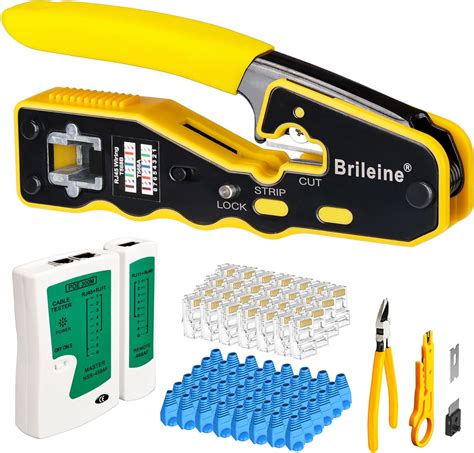 Brileine Pass Through RJ45 Crimping Tool Kit Cat 6 Pass Through