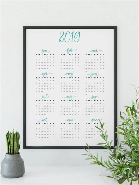 Teal 2019 Wall Calendar Printable Calendar 2019 Annual Calendario