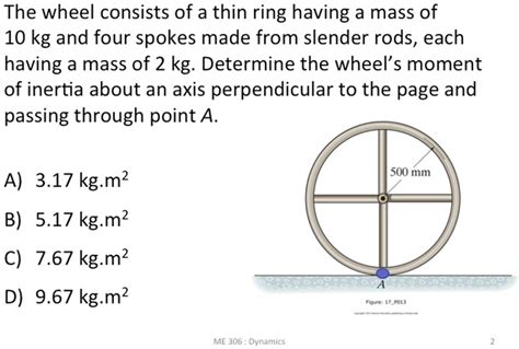 SOLVED The Wheel Consists Of A Thin Ring Having A Mass Of 10 Kg And