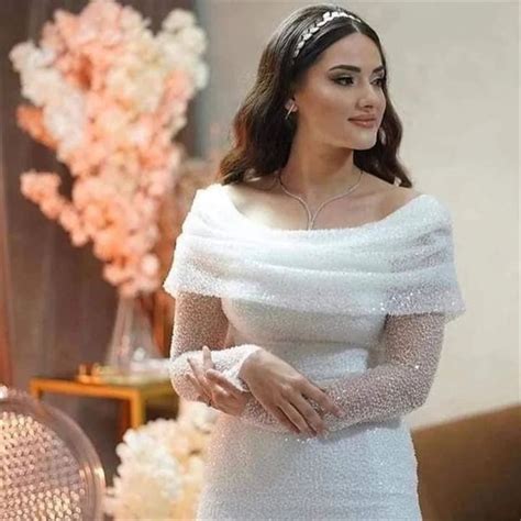 Sansa Luxury Beading Mermaid Wedding Dress Glitter Sequins Long Sleeve