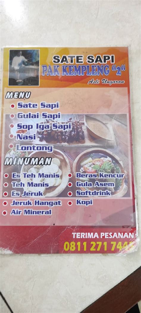 Carta Del Restaurante Sate Sapi Pak Kempleng 2 Semarang Jl