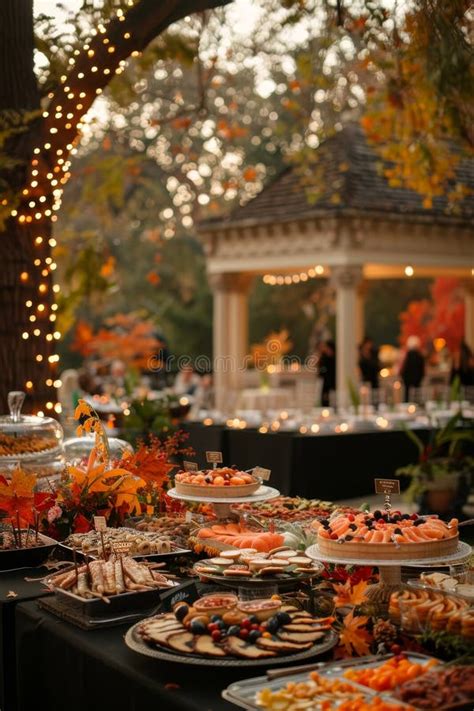 Autumn Outdoor Feast With Decorated Table Food Candles And String