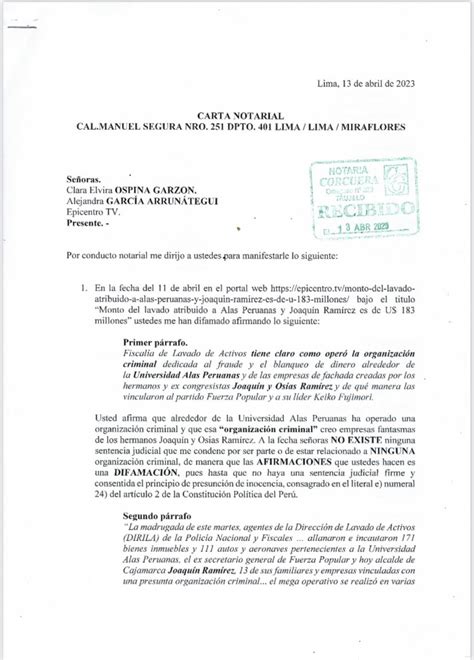 Osias Ramirez G on Twitter He cursado carta notarial a la señora