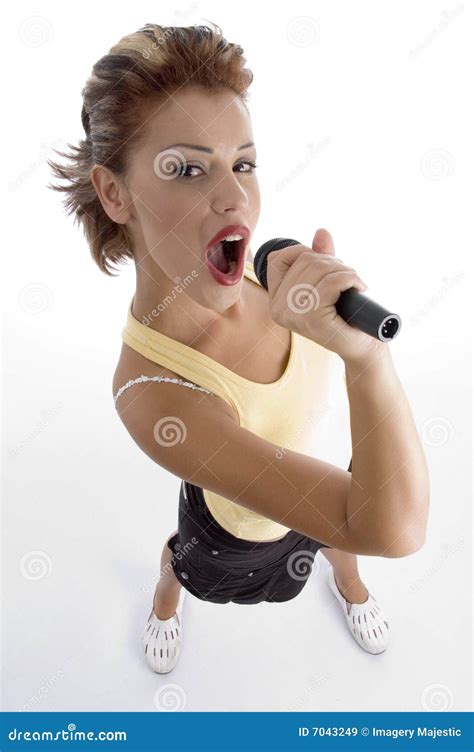 Woman Singing In Microphone Stock Image Image Of Fashionable Beauty