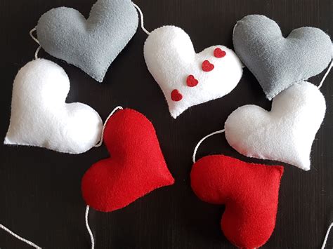 Valentines Day Felt Heart Garland For Mantel Shelves Etsy