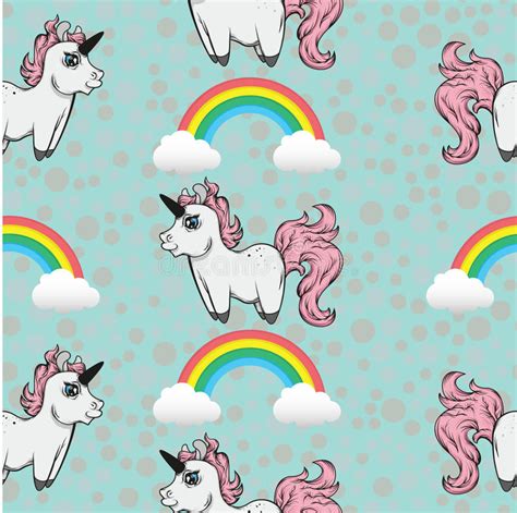 Seamless Pattern With Unicorns Unicorns And Rainbows Stock Vector