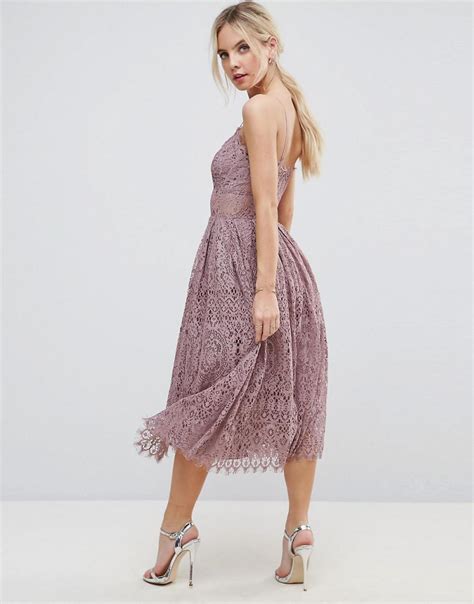 Lyst Asos Lace Cami Midi Prom Dress In Purple