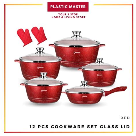 Dessini 12 Pcs Cookware Set Glass Lid Hot Pot Cooker Granite Aluminum