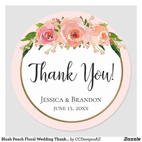 Blush Peach Floral Wedding Thank You Sticker