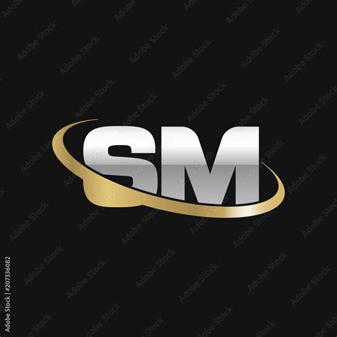 Initial Letter Sm Overlapping Swoosh Ring Logo Silver Gold Color On