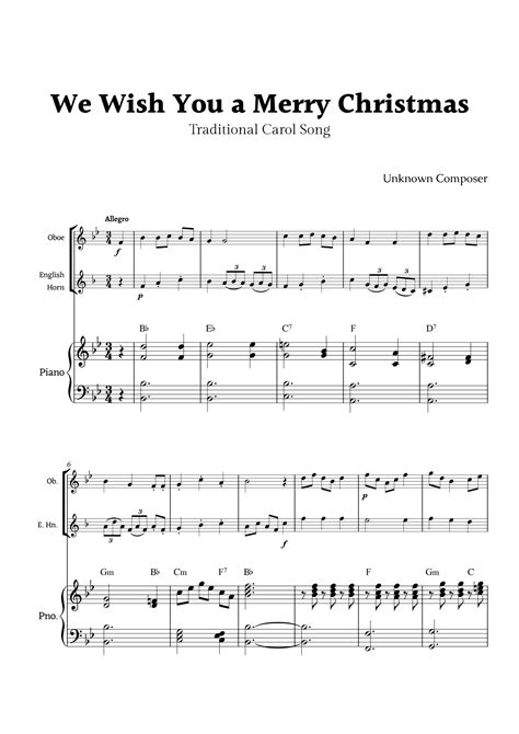 We Wish You A Merry Christmas For Oboe And English Horn Duet With Piano