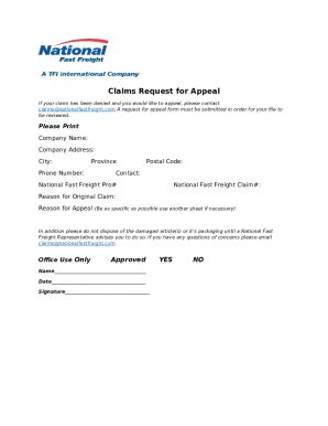 Claims Request For Appeal Doc Template Pdffiller