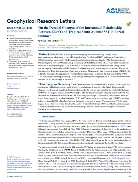 Pdf On The Decadal Changes Of The Interannual Relationship Between