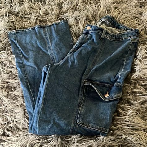 Wild Fable Jeans Denim Low Rise Flare Cargo Jeans 7 Medium Indigo