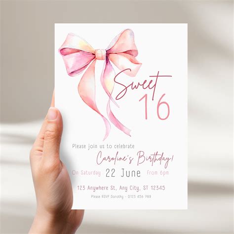 Sweet Invitation Coquette Invitation Pink Bow Birthday Invitation