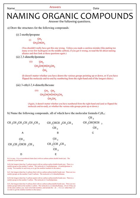 Iupac Nomenclature Worksheet With Answers