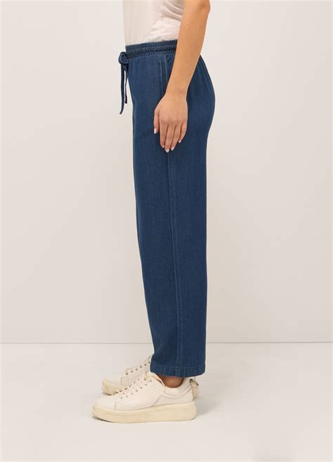 Pantaloni Wide Leg In Denim Di Misto Cotone Donna