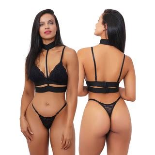 LINGERIE CONJUNTO SEXY LUXO ACESSÓRIO GARGANTILHA SUTIÃ CALCINHA