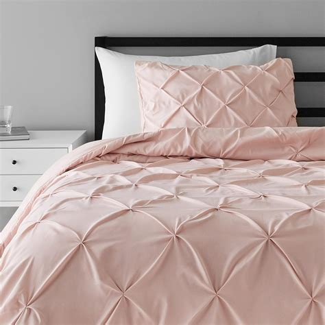 Amazon Basics Pinch Pleat Down Alternative Comforter Bedding Set Twin Twinxl Blush Amazon