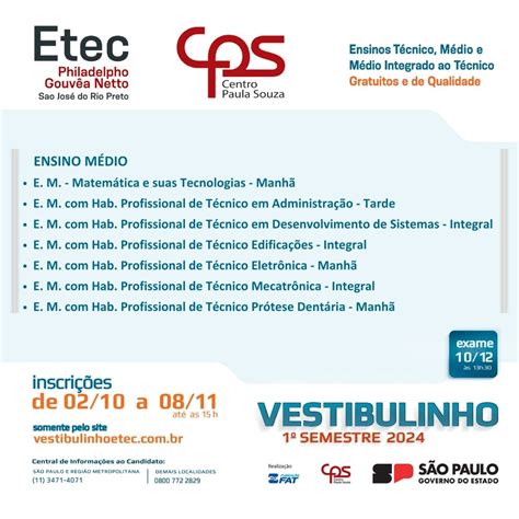 Vestibulinho Etec Semestre Etec Philadelpho Gouv A Netto